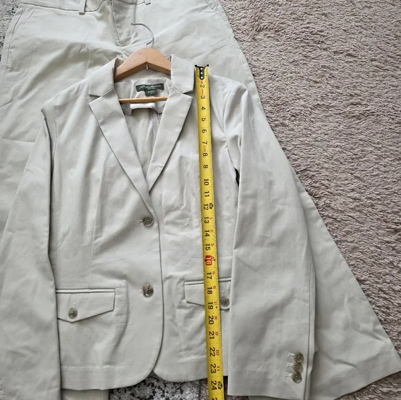 Eddie Bauer Pant Blazer Suit Set Womens 12 Cream Cotton Blend Preppy Academia - Picture 3 of 12